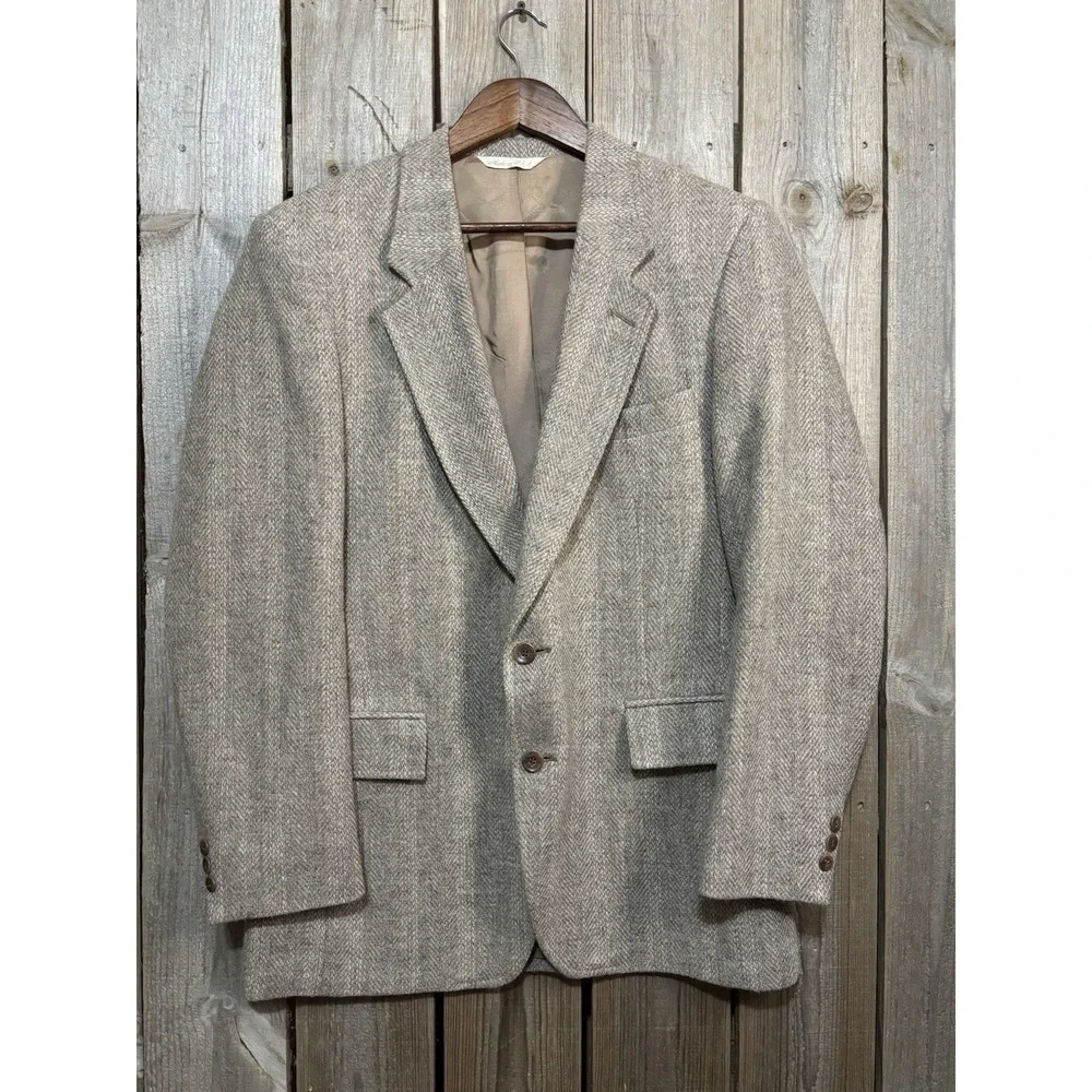 Vtg Levi's Menswear Tweed Blazer 100% Wool Brown Men 40R Herringbone Made in USA